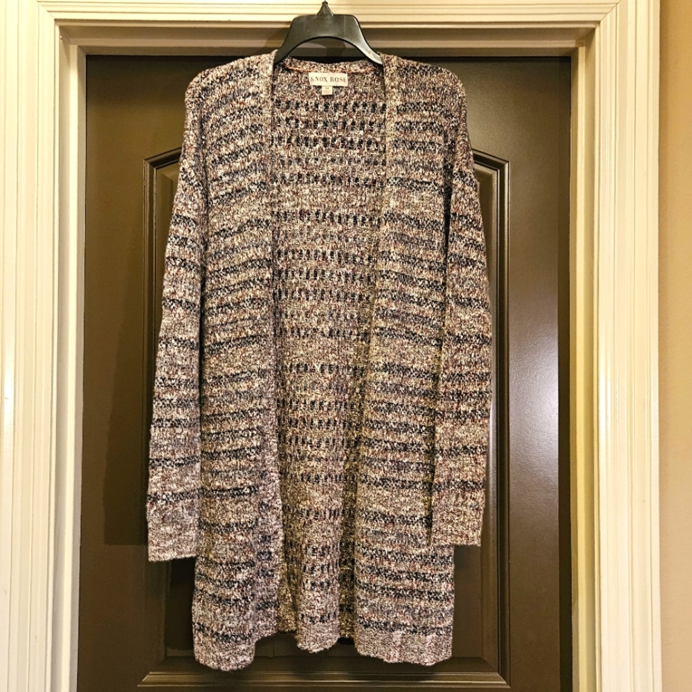 Knox Rose Women's Burgundy Marled Open Cardigan Sweater - Size Medium